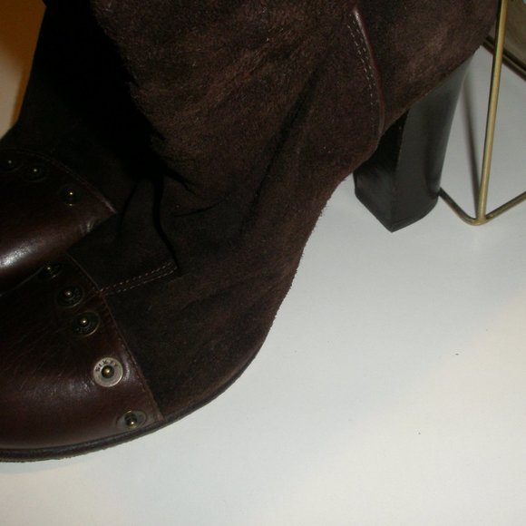 Miss Sixty 2004-05 38M Tall Brown Suede Grommet Embellished Stacked Heel Boots - Picture 6 of 14